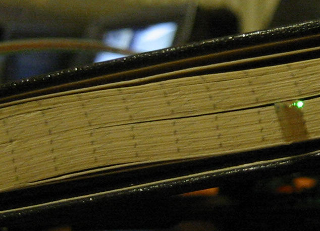 Fiber lit by laser pointer